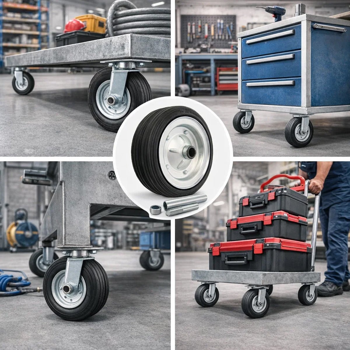 Metall-Gummiräder 180 mm mit Montage-Set – robuste Räder für Transport & Industrie Code: 51